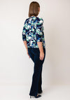 Yew Leaf Print Cowl Neck Top, Navy & Green