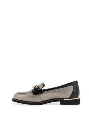 Zanni & Co Phan Thiet Gold Buckle Loafers, Metallic Grey