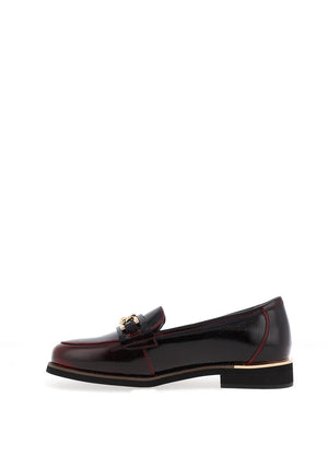 Zanni & Co Phan Thiet Gold Buckle Patent Loafers, Wine