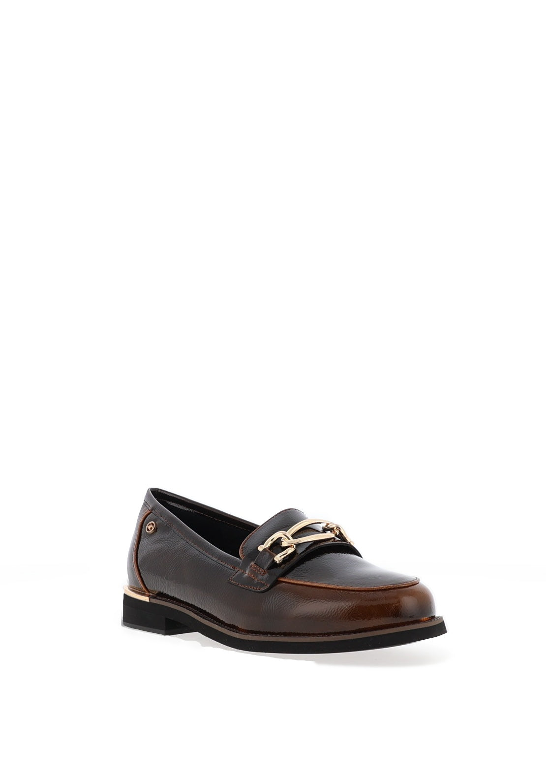 Zanni & Co Phan Thiet Gold Buckle Patent Loafers, Brown
