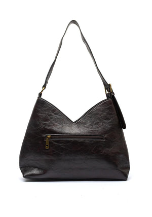 Zen Collection V-Cut Faux Leather Shoulder Bag, Mocha Brown