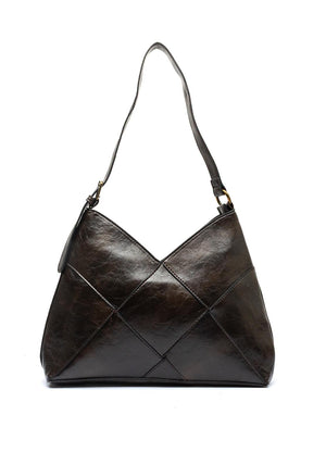 Zen Collection V-Cut Faux Leather Shoulder Bag, Dark Brown