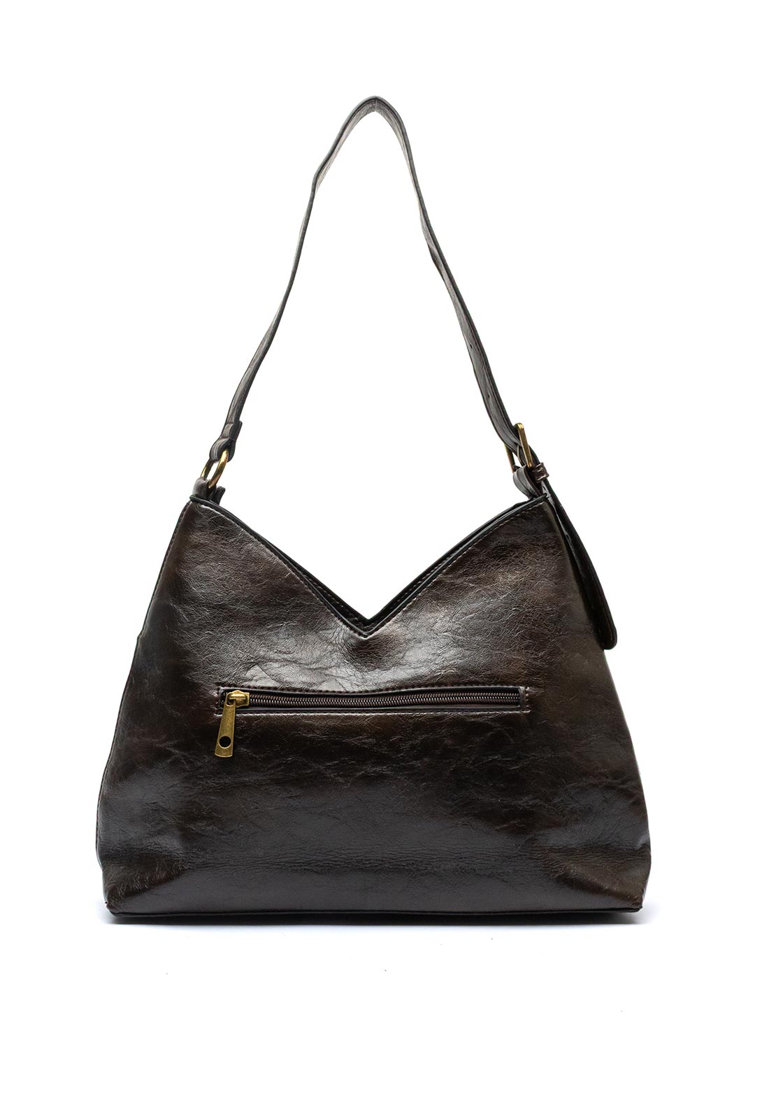 Zen Collection V-Cut Faux Leather Shoulder Bag, Dark Brown