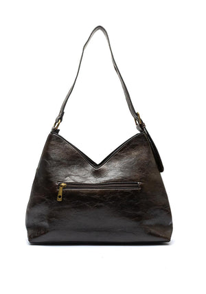 Zen Collection V-Cut Faux Leather Shoulder Bag, Dark Brown