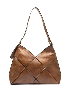 Zen Collection V-Cut Faux Leather Shoulder Bag, Tan