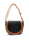 Zen Collection Embossed Logo Flap Over Saddle Bag, Black