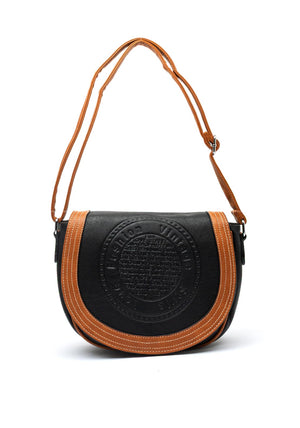 Zen Collection Embossed Logo Flap Over Saddle Bag, Black