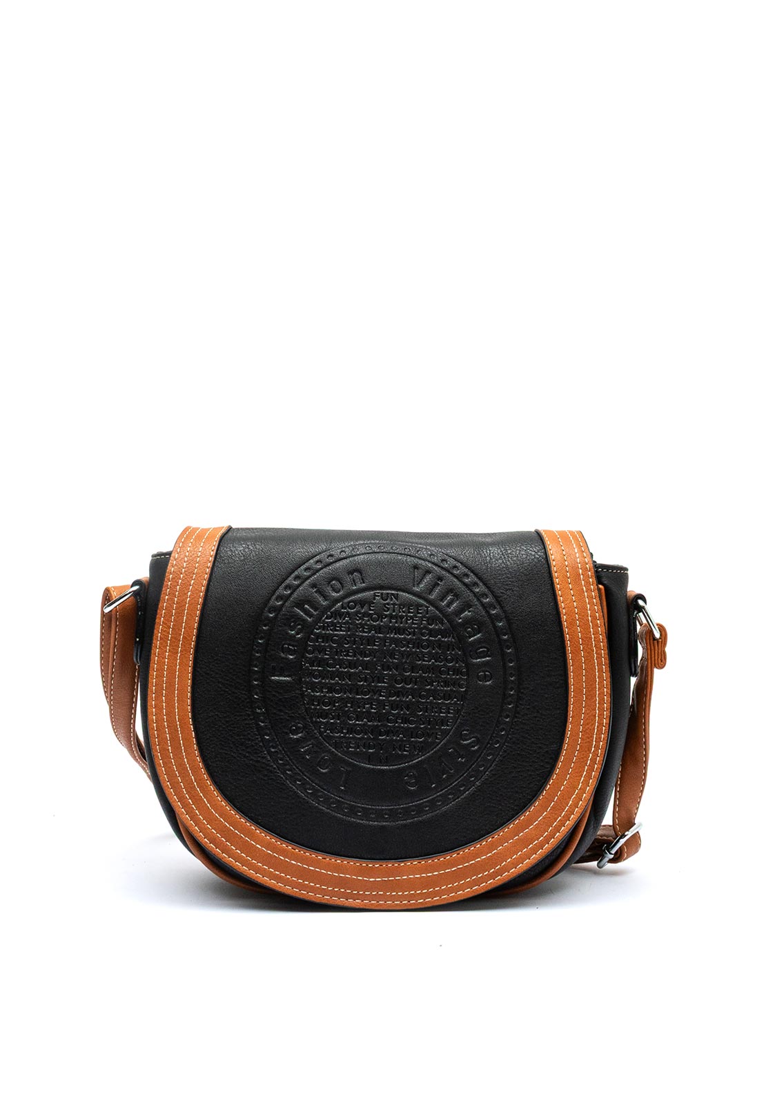 Zen Collection Embossed Logo Flap Over Saddle Bag, Black