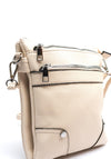 Zen Collection Pebbled Faux Leather Multi Zip Crossbody Bag, Light Beige