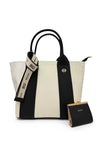 Zen Collection Stripe Medium Satchel Bag, Black & Cream