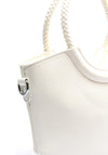 Zen Collection Trapeze Braided Double Handle Grab Bag, White