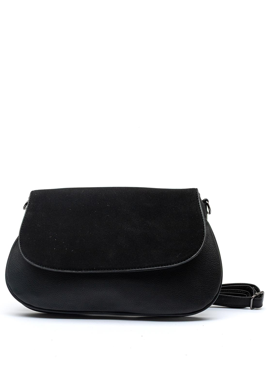 Zen Collection Flap Over Suedette Detail Crossbody Bag, Black