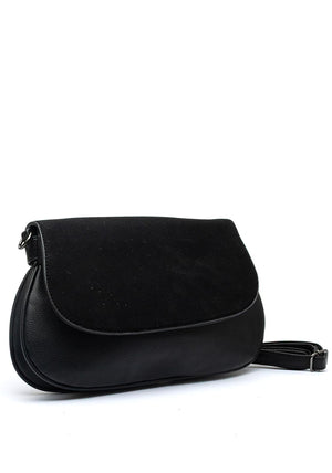 Zen Collection Flap Over Suedette Detail Crossbody Bag, Black