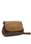 Zen Collection Flap Over Suedette Detail Crossbody Bag, Beige