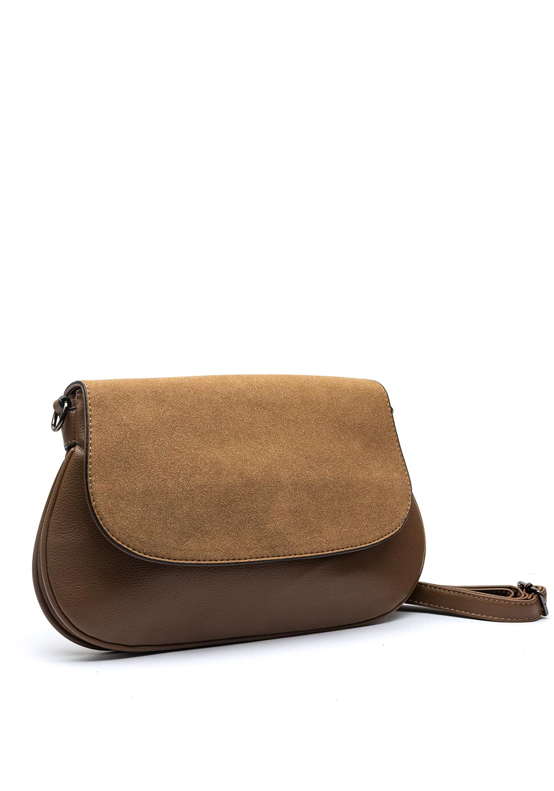 Zen Collection Flap Over Suedette Detail Crossbody Bag, Beige