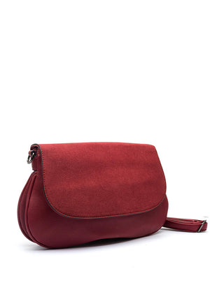 Zen Collection Flap Over Suedette Detail Crossbody Bag, Wine
