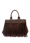 Zen Collection Fringed Detail Grab Bag, Mocha Brown