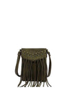 Zen Collection Western Inspired Fringe Crossbody Bag, Khaki Green