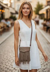 Zen Collection Western Inspired Fringe Crossbody Bag, Beige