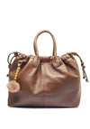 Zen Collection Faux Pebbled Leather Drawstring Tote Bag, Brown