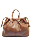 Zen Collection Faux Pebbled Leather Drawstring Tote Bag, Brown