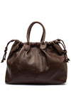Zen Collection Faux Pebbled Leather Drawstring Tote Bag, Dark Brown