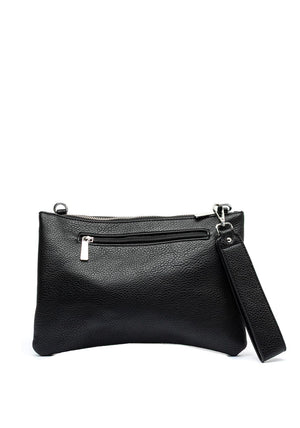 Zen Collection Faux Pebbled Leather Convertible Pouch Crossbody Bag, Black