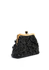 Zen Collection Diamante Encrusted 3D Floral Clutch Bag, Black