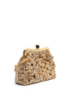 Zen Collection Diamante Encrusted 3D Floral Clutch Bag, Gold