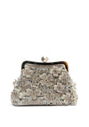 Zen Collection Diamante Encrusted 3D Floral Clutch Bag, Silver
