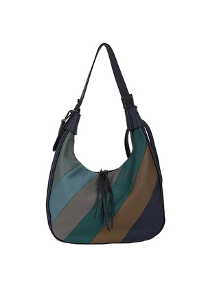 Zen Collection Colour Block Stripe Hobo Shoulder Bag, Navy