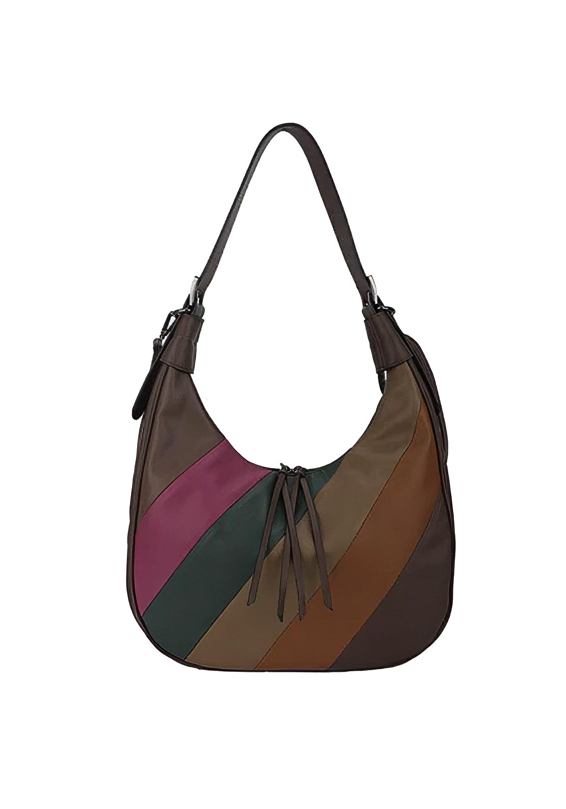 Zen Collection Colour Block Stripe Hobo Shoulder Bag, Coffee Brown