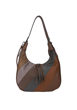 Zen Collection Colour Block Stripe Hobo Shoulder Bag, Brown