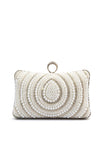 Zen Collection Tear Drop Diamante Pearl Encrusted Clutch Bag, White