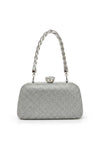 Zen Collection Diamante Floral Handle Clutch, Silver