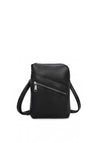 Zen Collection Pebbled Faux Leather Zip Detail Mini Crossbody Bag, Black