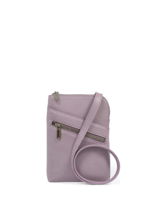Zen Collection Pebbled Faux Leather Zip Detail Mini Crossbody Bag, Lilac