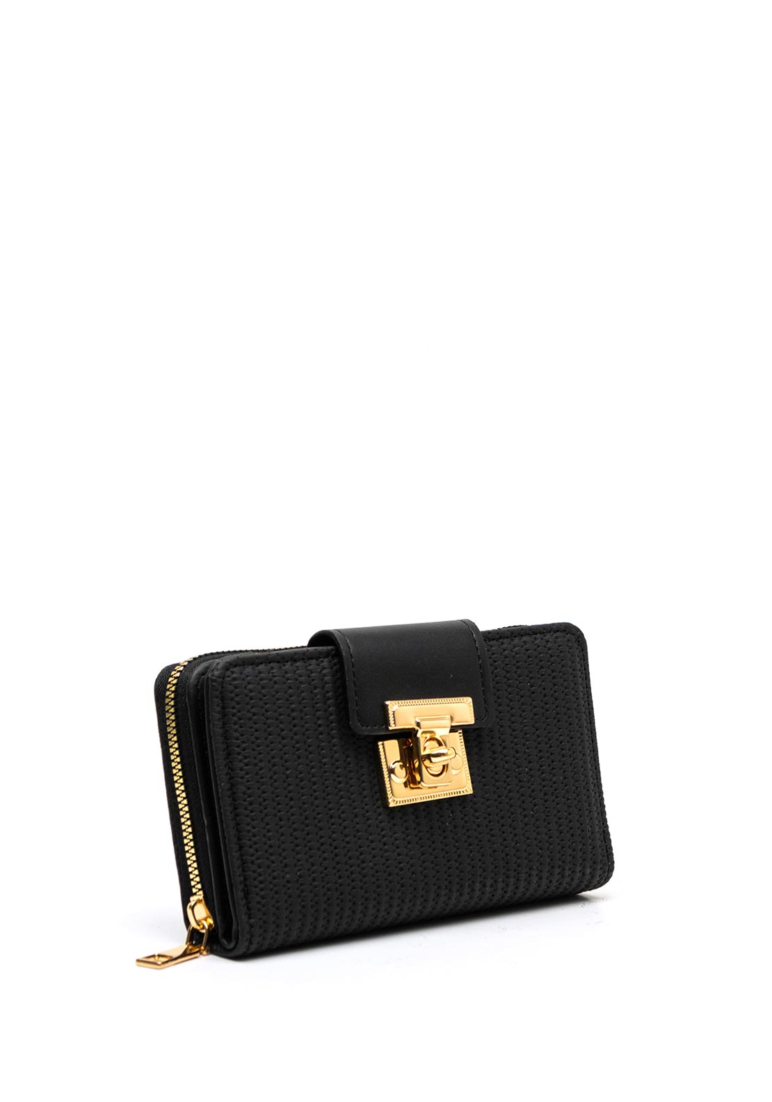 Zen Collection Zip Around Woven Wallet, Black