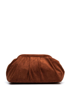 Zen Collection Faux Suede Gathered Clutch Bag, Brown