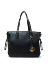 Zen Collection Pebbled Faux Leather Buckle Detail Tote Bag, Navy