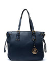 Zen Collection Pebbled Faux Leather Buckle Detail Tote Bag, Navy