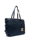Zen Collection Pebbled Faux Leather Buckle Detail Tote Bag, Navy