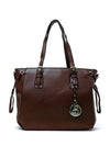 Zen Collection Pebbled Faux Leather Buckle Detail Tote Bag, Coffee Brown