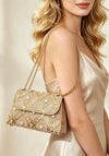 Zen Collection Flower Detail Pearl Clutch, Gold