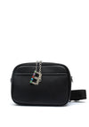 Zen Collection Pebbled Faux Leather Double Zip Crossbody Bag, Black