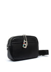 Zen Collection Pebbled Faux Leather Double Zip Crossbody Bag, Black