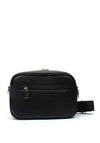 Zen Collection Pebbled Faux Leather Double Zip Crossbody Bag, Black