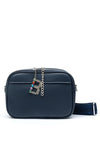 Zen Collection Pebbled Faux Leather Double Zip Crossbody Bag, Navy