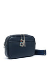 Zen Collection Pebbled Faux Leather Double Zip Crossbody Bag, Navy