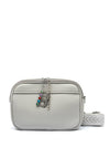 Zen Collection Pebbled Faux Leather Double Zip Crossbody Bag, Grey